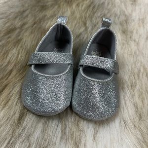 Size 3 Metallic Silver Velcro Dress Shoes